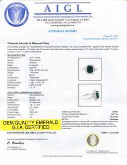 1.99 ctw Emerald and 0.57 ctw Diamond Platinum Ring (GIA CERTIFIED)