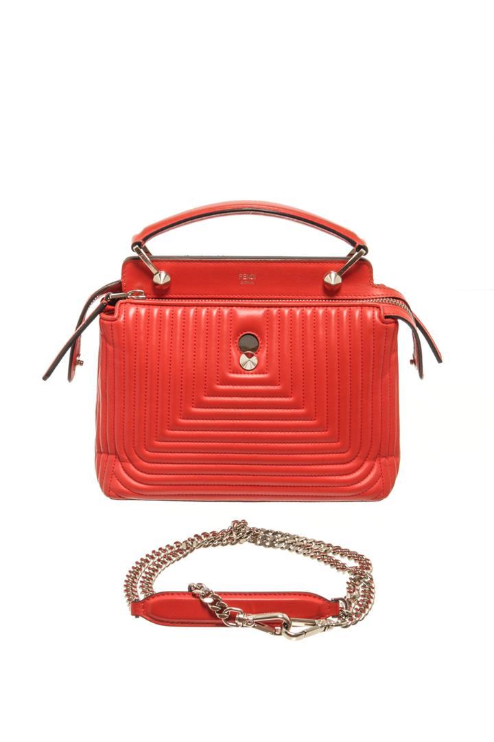 Fendi Red Leather DotCom Click Top Shoulder Bag