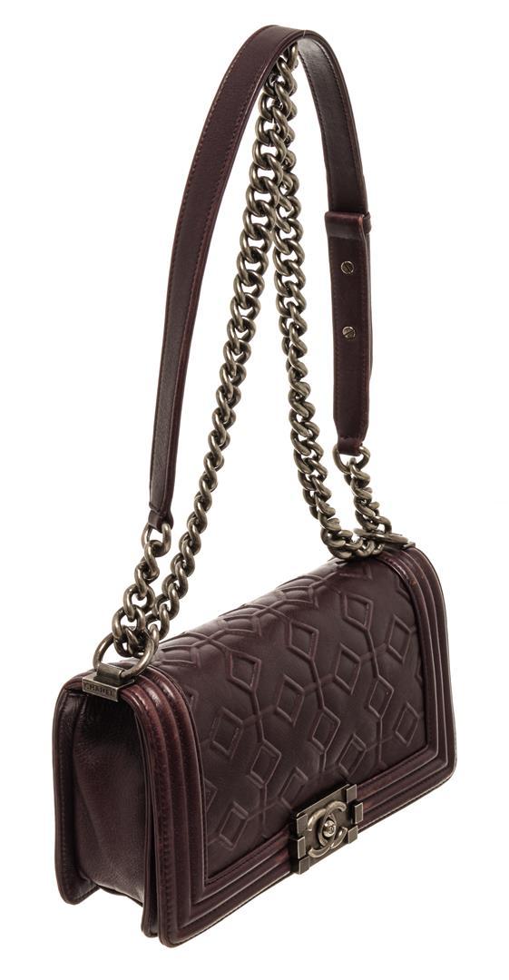 Chanel Dark Purple Embossed Calfskin Boy Medium Flap Bag