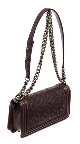 Chanel Dark Purple Embossed Calfskin Boy Medium Flap Bag