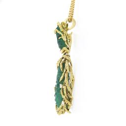 Vintage 18k Gold GIA Carved Emerald & Diamond Textured Dangle Pendant Necklace