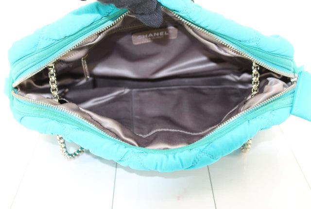 Chanel Turquoise Blue Quilted Bubble Jersey Snake Effect Chain Shoulder Bag