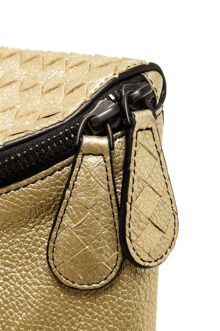 Bottega Veneta Gold Metallic Top Zip Shoulder Bag