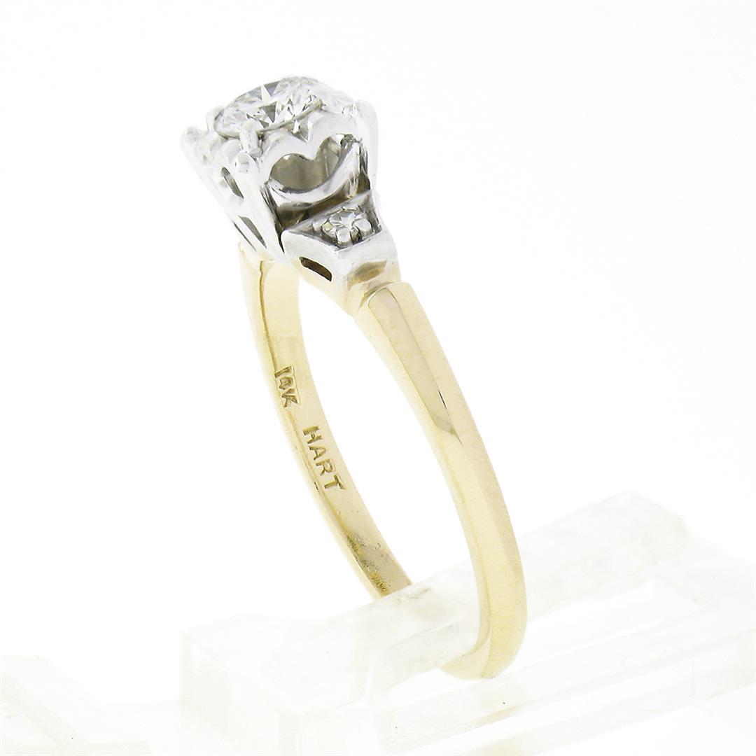 Vintage 14k TT Gold Illusion Prong Round Diamond Three 3 Stone Engagement Ring