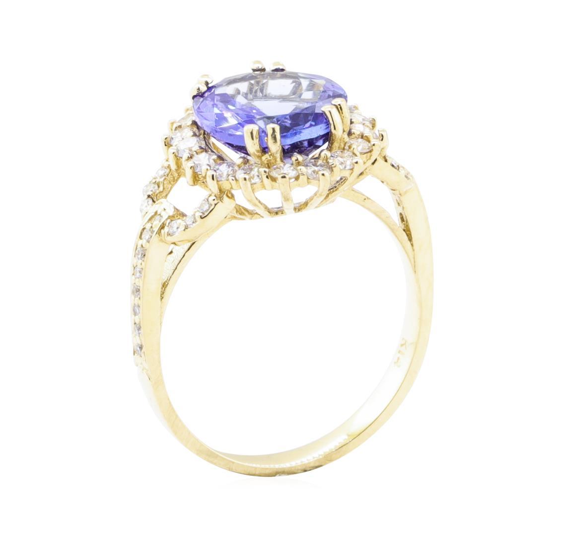 4.21 ctw Tanzanite And Diamond Ring - 14KT Yellow Gold