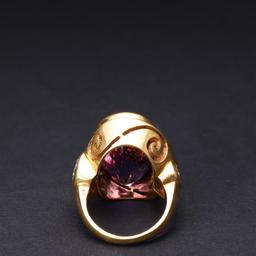 Large and Elaborate 18K Yellow Gold Amethyst & Diamond Cocktail Ring