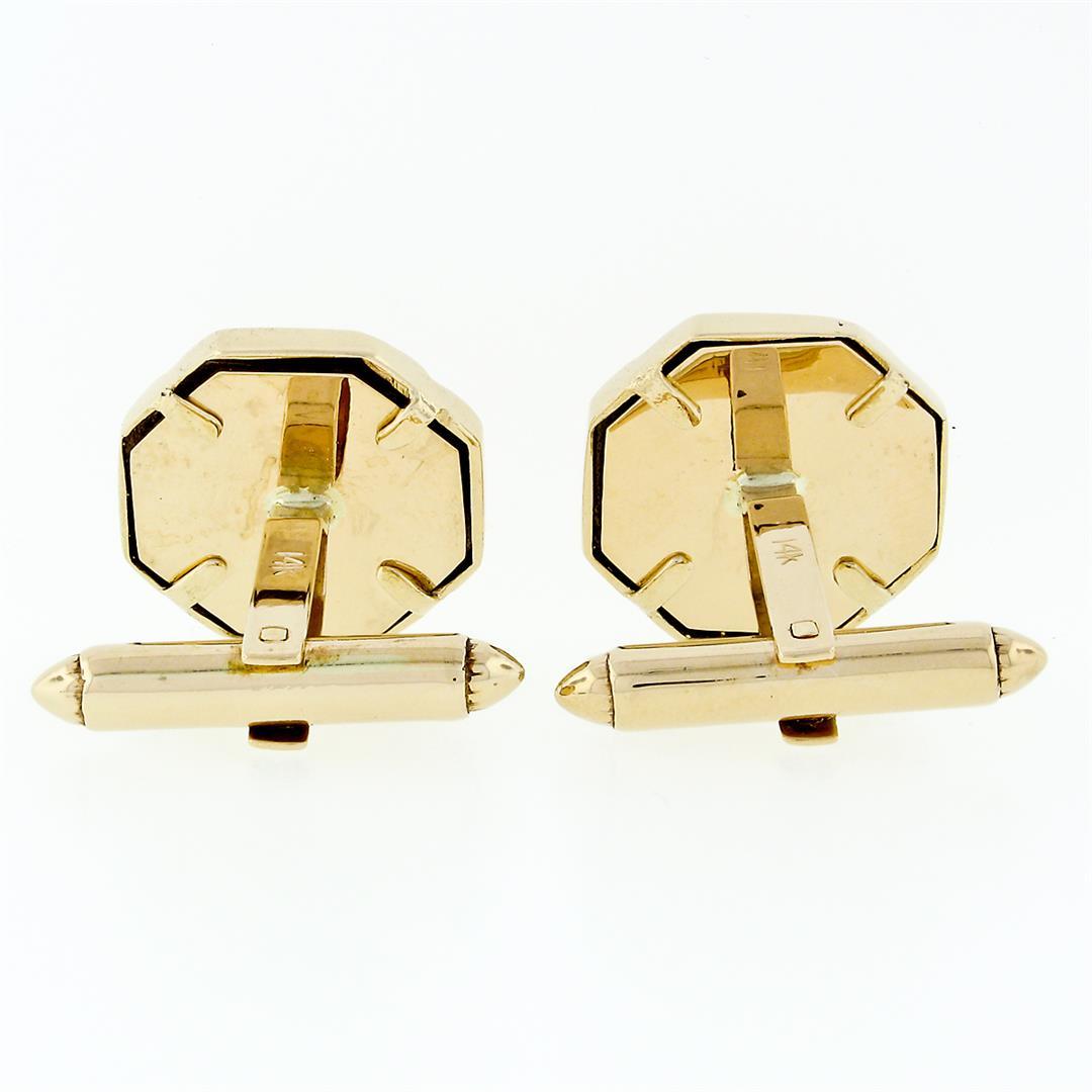 Men's 14k Gold Square Black Onyx Infinite Octagon Cuff Links & 3 Button Stud Set