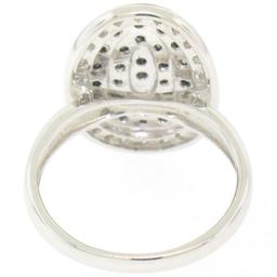 14k White Gold 0.50 ctw 51 Round White & Black Diamond Tiered Oval Cocktail Ring