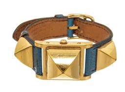 Hermes Gold Plated Metal and Leather Medor Quartz 18mm Watch