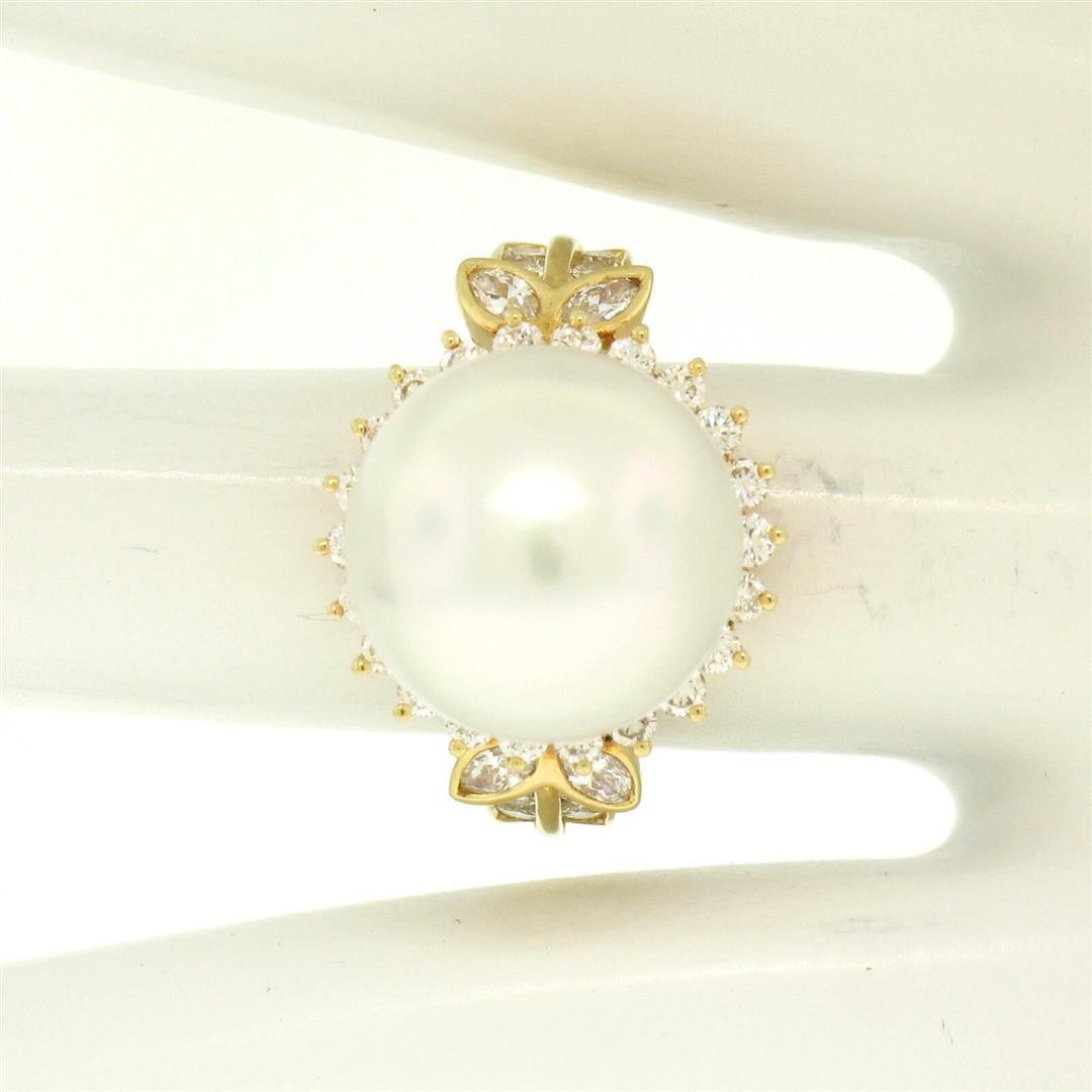 18K Yellow Gold LARGE 13.3mm South Sea Pearl Ring w/ Marquise & Round Diamonds