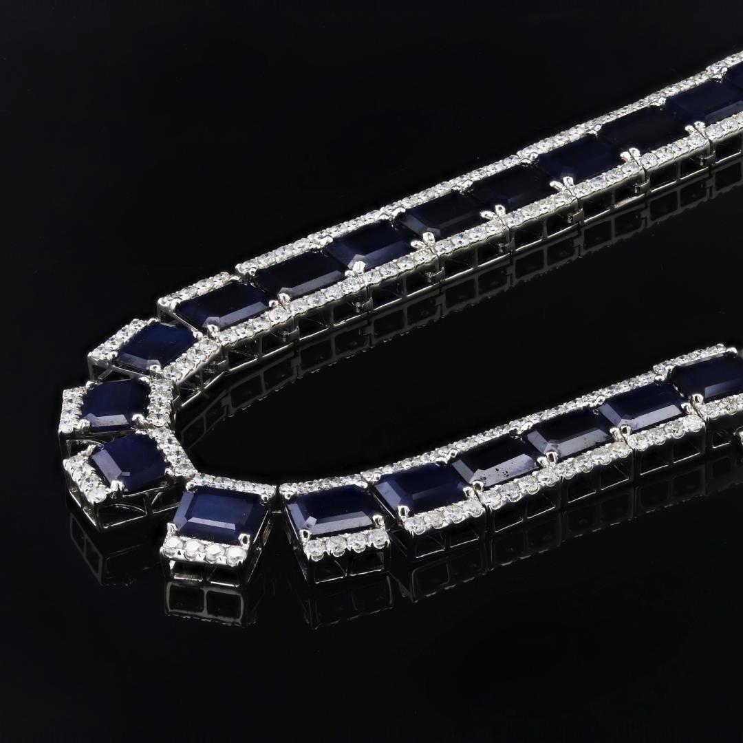 134.48 ctw Blue Sapphire and 14.82 ctw Diamond 14K White Gold Necklace