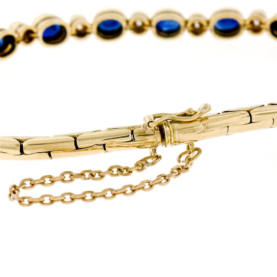 18K Yellow Gold 2.60 ctw Alternating Oval Sapphire Round Diamond Chain Bracelet