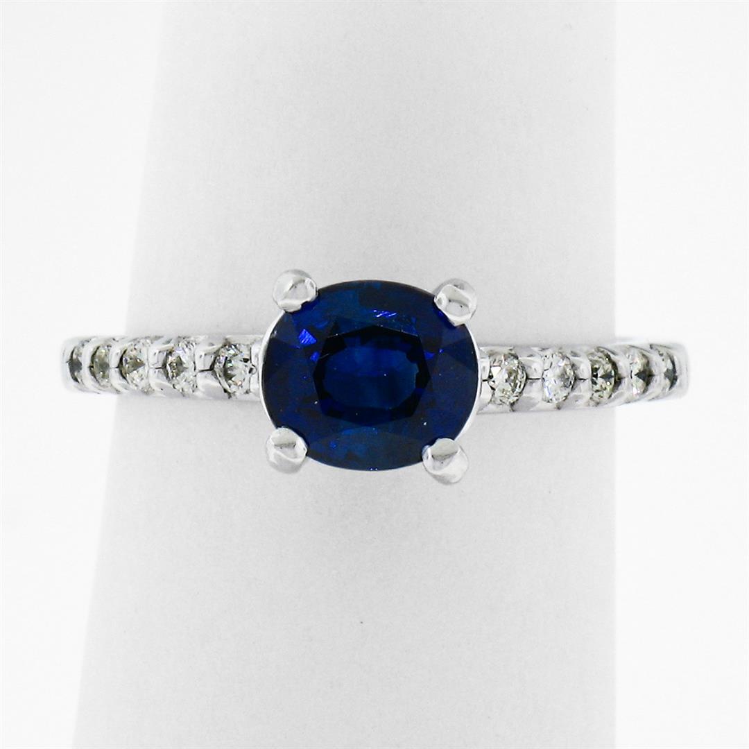 NEW 14K White Gold 1.30 ctw GIA Oval Sapphire Solitaire & Diamond Engagement Rin