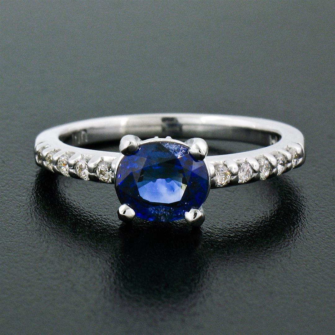 NEW 14K White Gold 1.30 ctw GIA Oval Sapphire Solitaire & Diamond Engagement Rin