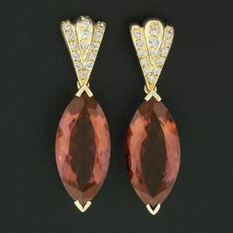 18k Gold 10.0 ctw Marquise Cut Fine Orange Citrine & Diamond Drop Dangle Earring