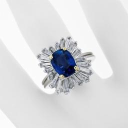 Vintage Platinum 3.43 ctw AGL Cushion Sapphire & Diamond Ballerina Cocktail Ring