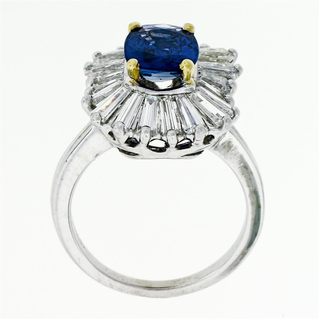 Vintage Platinum 3.43 ctw AGL Cushion Sapphire & Diamond Ballerina Cocktail Ring