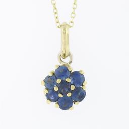 Estate 18k Yellow Gold 0.70 ctw Sapphire Flower Cluster Petite Pendant Necklace