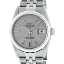 Rolex Mens Quickset Stainless Steel Gray Index Datejust Fluted Bezel Jubilee Ban