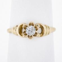 Antique 10k Gold .25 ctw Old European Diamond Flower Prong Setting Engagement Ri