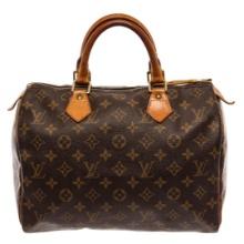 Louis Vuitton Brown Monogram Canvas Leather Speedy 30 Satchel Bag