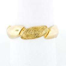 Unisex Vintage 14k Yellow Gold 6mm Domed Grooved Polished & Florentine Band Ring