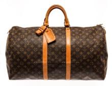 Louis Vuitton Brown Monogram Canvas Keepall 55 Travel Bag