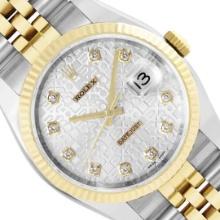 Rolex Mens Two Tone Sapphire Quickset Silver Jubilee Diamond Dial Datejust With