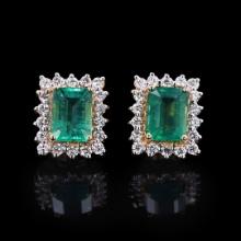 2.99 ctw Emerald and 0.66 ctw Diamond 18K Yellow Gold Earrings