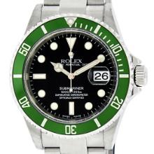 Rolex Mens Stainless Steel Black Dial Green Insert Anniversay Edition Submariner