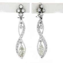 Vintage 14k White Gold 4 ctw Marquise Diamond Long Infinity Drop Dangle Earrings