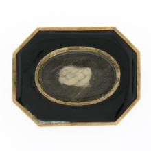 Antique Victorian 14k Gold Bezel Black Onyx & Mourning Hair Octagonal Pin Brooch