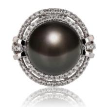 13mm Tahitian Pearl and 0.43 ctw Diamond Platinum Ring