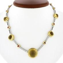 Antonini 18K TT Gold Round Bezel Citrine Diamond Ruby 16.5" Fancy Link Necklace