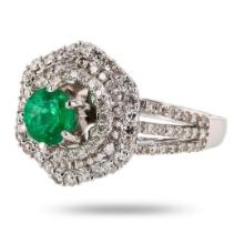 0.91 ctw Emerald and 1.09 ctw Diamond 14K White Gold Ring