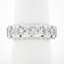 Vintage Platinum 1.30 ctw Round Diamond Large Fishtail Pave Set 5 Stone Band Rin