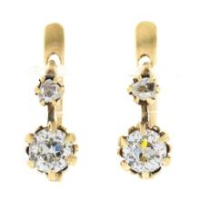 Antique Victorian 14K Gold 1.10 ctw GIA Prong Old European Diamond Drop Earrings