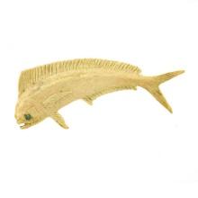 Vintage Craig Drake 18K Gold Emerald Textured Diving Mahi Dolphinfish Brooch Pin