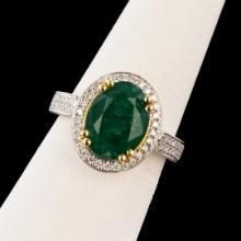 3.65 ctw Emerald and 0.47 ctw Diamond 18K White and Yellow Gold Ring