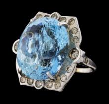 32.63 ctw Aquamarine and Diamond Ring - 14KT White Gold