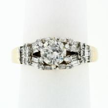 14k TT Gold 1.48 ctw Round Brilliant & Baguette Cut Diamond Engagement Band Ring