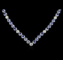 14KT White Gold 11.52 ctw Tanzanite and Diamond Necklace