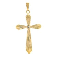 Vintage 14k Yellow Gold 0.03 ctw Diamond Grooved Polished Finish Cross Pendant