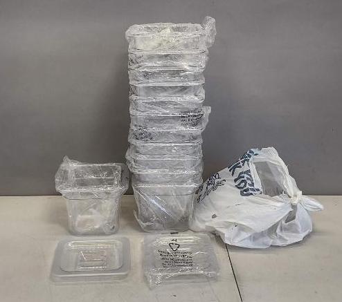 LOT f Clear Food Pans With Lids