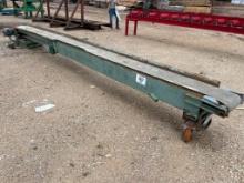 Industrial 12 in x 20 ft belt conveyor w/ electric dive on casters.