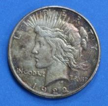 1922 S Silver Peace Dollar Coin Nice Toning