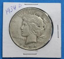 1934 D Silver Peace Dollar Coin