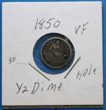 1850 Half Dime Coin Variety 2 Stars on Reverse