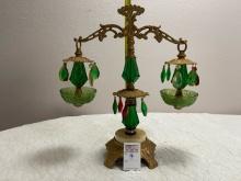 Antique Decor 18" 1/2" tall Large  Scales Of Justice Brass And Marble / Emerald Green glass