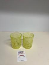 2 Fenton Uranium Glass Daisy And Fern Art Glass Tumblers
